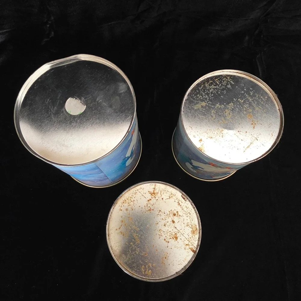 VTG Nesting Goose Tin Canister Set 3 Blue Bow Aunt Rhody Style Country Cottage